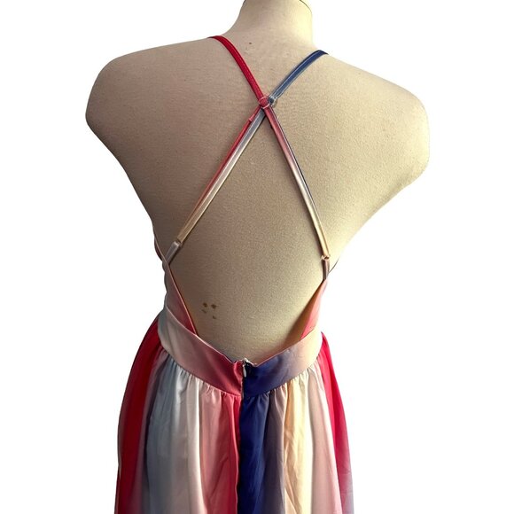 Silky Tie Die Color Splash Open Back Strappy Maxi Dress Sz Medium Womens Flowy L - Picture 12 of 14
